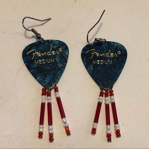 Fender Guitar Pick Handmade Earrings Blue